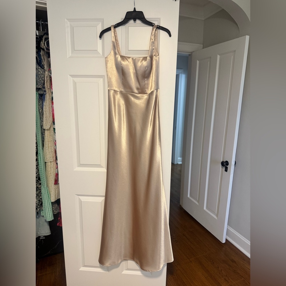 Jenny Yoo Champagne Satin Maxi Slip Dress